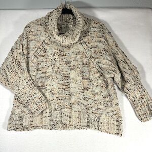 MOON & MADISON Cable Knit Crop Sweater Cowl Neck Beige Speckled Boxy